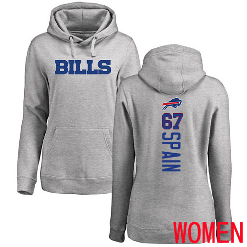 NFL Women Buffalo Bills 67 Quinton Spain Ash Backer Pullover Hoodie Sweatshirt